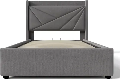 Produktbild von Flieks Polsterbett 90x200cm mit USB und Typ-C, Boxspringbett mit Lattenrost, Stauraumbett Jugendbett Einzelbett mit Stauraum, Leinen, Grau