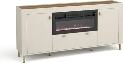 Produktbild von BETTSO Kommode mit Kamin für Wohnzimmer stilvolle Erwärmung MOSSA Cashmere Beige