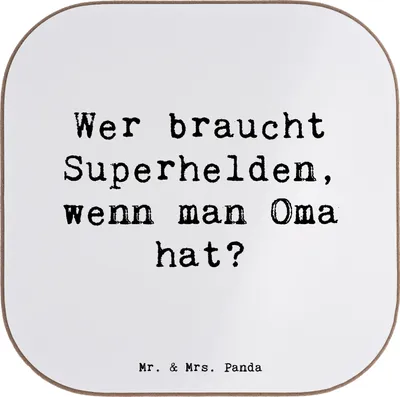 Produktbild von Mr. & Mrs. Panda PErsonalisierte Bierdeckel Oma Heldin - Weiß - Geschenk, Geborgenheit, Weihnachten, Verwandte, Untersetzer, Tassenuntersetzer personalisiert, Omi
