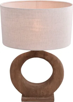 Produktbild von Tischleuchte Holz Stoff E27 70 cm hoch Natur Beige Modern Nachttischleuchte
