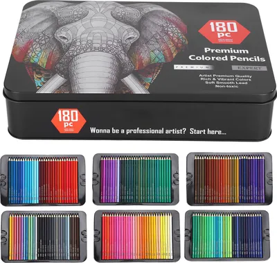 Productafbeelding van Een set van 180 kleurpotloden, geschikt voor professioneel gebruik door volwassenen, voor het schilderen, tekenen en schetsen, geleverd in een metalen doos