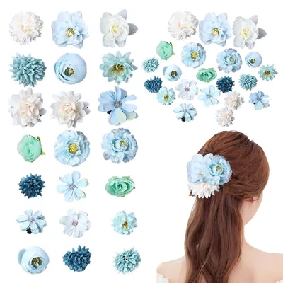 Produktbild von Set mit 21 mehrfarbigen Blumen-Haarspangen für Partys