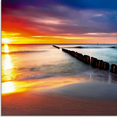 Produktbild von ARTland Glasbild Ostsee mit schönem Sonnenaufgang Größe: 20x20 cm