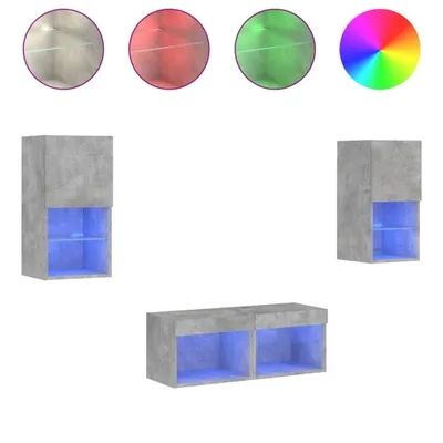 Produktbild von vidaXL 4-tlg. TV-Wohnwand mit LED-Leuchten Betongrau