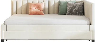 Immagine prodotto di okwish Divano letto 140*200, Letti da giorno, Letti imbottiti, Lettino senza materasso, Letto multifunzionale, Letti per ospiti con griglia, Beige