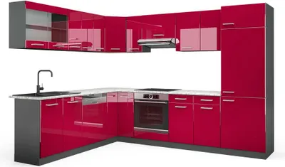 Produktbild von Eckküche Vicco R-Line Rot Hochglanz/Anthrazit 287 x 60 cm , AP Marmor, Model 43028