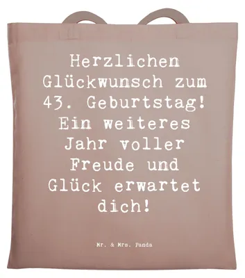 Produktbild von Mr. & Mrs. Panda Shopping Tasche Spruch 43. Geburtstag Freude - Braun Pastell - Geschenk, Tote Bag, Einkaufstüte, Jutebeutel, 43 Jahre, Tragetasche, Schultasche, Alter