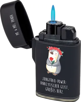 Produktbild von Mr. & Mrs. Panda anzünder Jungfrau Astrologie - Schwarz - Geschenk, Geburtstagsgeschenk, Tierkreiszeichen, Feuerzeug, Geschenke für Frauen, Sternzeichen, sturmfeuerzeug