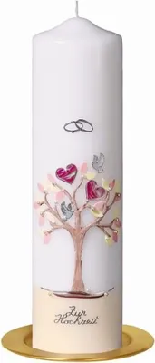 Produktbild von Hochzeitskerze mit Namensverzierung und Geschenkkarton 300 x 80 mm, Nr. K25, Original handverzierte Kopschitz Brautkerze Kerze in bester Brennqualität