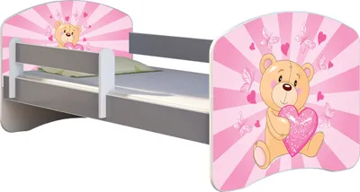 Produktbild von ACMA Jugendbett Kinderbett Junior-Bett Komplett-Set mit Matratze Lattenrost und Rausfallschutz Grau 10 Teddybär 140x70