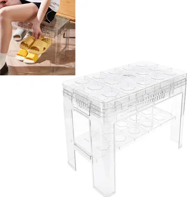 Obrázok produktu pre Stojan na topánky, lavica, odnímateľný vrchný kryt, priehľadný PET, jednoduchá montáž, multifunkčný úložný priestor vo vstupnej časti obývacej izby, chodby