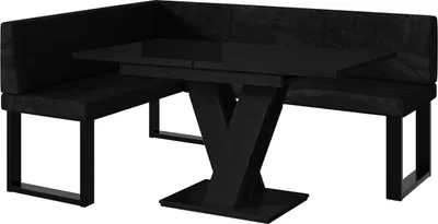 Produktbild von MEBLINI Eckbank für Esszimmer mit ausziehbarem Tisch  - Küchenbank - Essecke - Sitzecke Küche - PETER - U-Beine 128x168x87cm Links - Schwarz Samt/M Schwarz Hochgl.