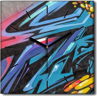 Produktbild von Coloray Uhr auf Leinwand 30x30 cm Wand Uhr Dekoration Wohnzimmer Segeltuch schwarze Hände -Graffiti-Abstraktion.