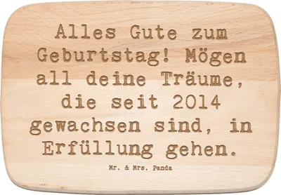 Produktbild von Mr. & Mrs. Panda Schneidebrett Spruch 2014 Geburtstag Wünsche - Transparent - Geschenk, Glückwunsch, Alter, Frühstücksbrett, vesperbrett, Geburtsjahr erinnern, Holzbrett