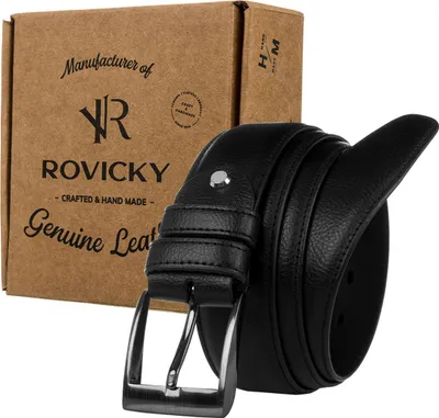 Produktbild von Rovicky | Herren Ledergürtel, mit traditioneller silberner Schnalle, Schwarz - 115 cm