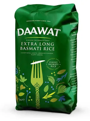 Zdjęcie produktu dla Ryż basmati Daawat extra long 1 kg – bardzo długie ziarna sypki premium