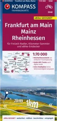 Immagine prodotto di KOMPASS Carta ciclistica 3348 Francoforte sul Meno, Magonza, Rheinhessen 1:70.000