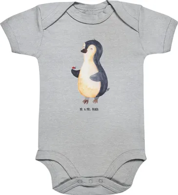 Produktbild von Mr. & Mrs. Panda Strampler Baby Pinguin Marienkäfer 12. - 18. Monat - Heather Grey - Geschenk, Kurzarmbody, Aufmerksam, Pinguine, Kleine Wunder, babykleidung body, Liebe