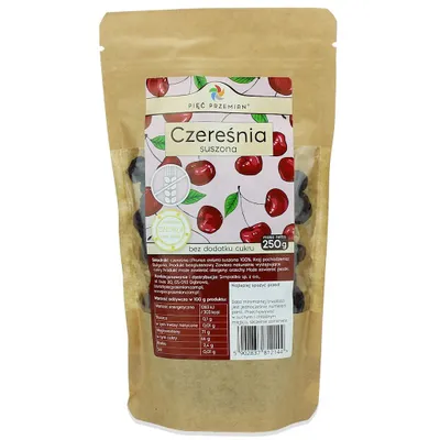 Zdjęcie produktu dla CZEREŚNIA SUSZONA BEZ DODATKU CUKRÓW BEZGLUTENOWA 250 g - PIĘĆ PRZEMIAN
