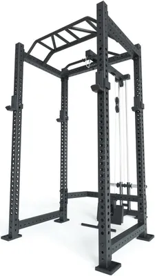 Produktbild von ATLETICA R8-BlackHawk Power Rack | Full Rack | Plate Loaded Latzug/Rudereinheit, Multi-Grip Bar, 4 J-Hooks | 226 cm Höhe | 123x181 cm Grundfläche