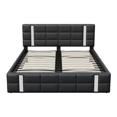 Image de Lit Coffre 160x200 Cm Avec USB Et Type-c,led,lit Capitonné Avec Rangement,hydraulique Lit, Pu
