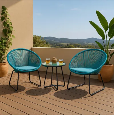 Produktbild von Modernes Terrassenmöbel Set mit 2 Sesseln und Tisch