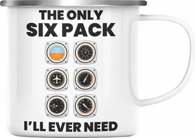Produktbild von Trendation - Pilot Geschenk Emaille Tasse Flugzeug Fliegen Geschenkidee Piloten Emaille Emaille Tasse Flugzeug Grafik Sixpack (Silber)