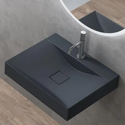 Immagine prodotto di doporro Lavabo da Appoggio o Sospeso Rettangolare 60 cm in Marmoresina Antracite Opaco, Lavandino Bagno con Foro per Rubinetto Colossum810
