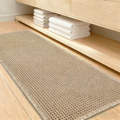 Produktbild von Badmatte Boho-Design, 60x120 cm, grau, rutschfest, waschbar für Badezimmer