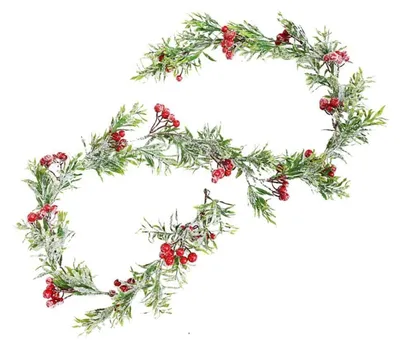 Image de Guirlande de Noël avec des cônes de pin et des baies rouges, 160 cm, décoration de sapin artificielle