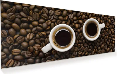 Produktbild von Glasbild 125x50cm in XXL für Wohnzimmer, Schlafzimmer Motiv Kaffeebohnen und Tassen