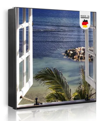 Produktbild von banjado Schlüsselkasten aus Metall, 30x30cm groß mit 32 Haken, als Magnettafel nutzbar, Korpus schwarz, Anschlag links, Fensterpanorama [SKG2 10122]
