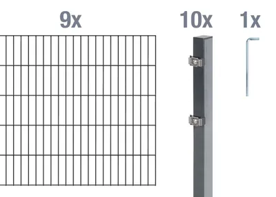Image de Alberts 650889 Clôture en treillis double comme set complet de clôture de 20 pièces, anthracite, hauteur 120 cm, longueur 18 m