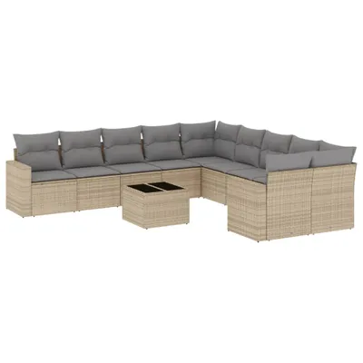 Produktbild von vidaXL 11-tlg. Garten-Sofagarnitur mit Kissen Beige Poly Rattan