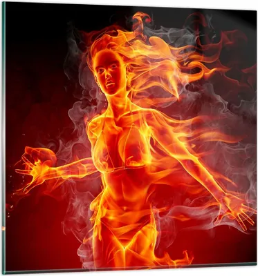 Produktbild von Bilder auf glas - Frau Flammen Illustration - 50x50cm - Glasbilder - Wandbilder - Kunstdruck - zum Aufhängen bereit - Wanddekoration aus Glas - Glas Bilder - Wandbild auf Glas - GAC50x50-0222