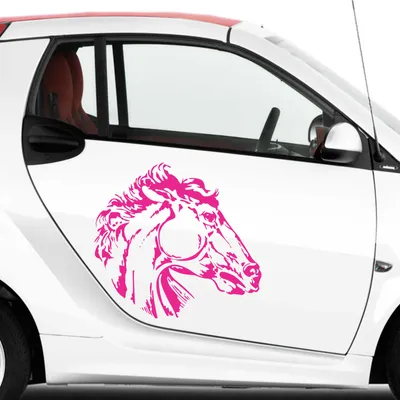Produktbild von Aufkleber - Autoaufkleber-Set Pferdekopf 2 Stk. je 60cm x 66cm pink - Tuning Carystyling Heckscheibe Auto