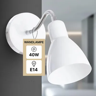 Produktbild von Wandleuchte innen Weiß, 1-flammig, mit Schwanenhals, ARTE LAMP Dorm, E14 bis 40 W, für Wohnzimmer & Schlafzimmer, 33 x 13 x 20 cm, A1408AP-1WH