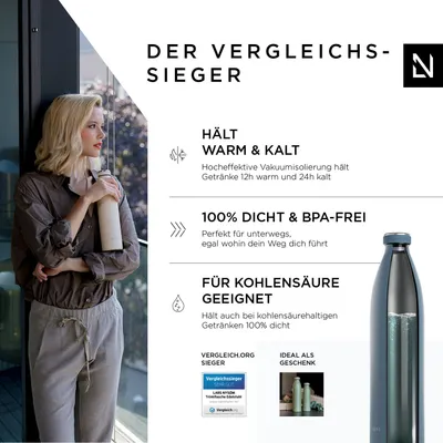 Productafbeelding van LARS NYSØM Drinkfles van roestvrij staal | Geïsoleerde fles, vrij van BPA | Morsbestendige waterfles voor sport, fietsen, huisdieren, kinderen, 1500 ml, blauw