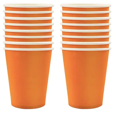 Zdjęcie produktu dla Papierowe kubeczki pomarańczowe, 250 ml, 16 sztuk. Jednorazowe kubeczki na wesele i imprezy