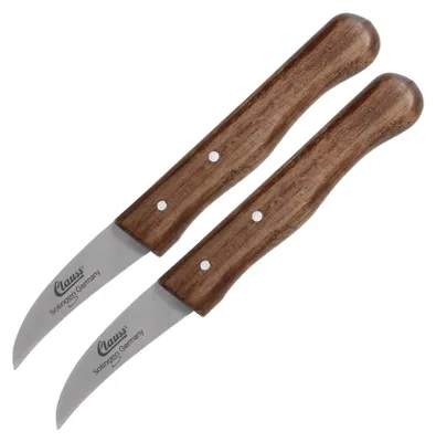 Produktbild von 2-er Set Schälmesser gebogen rostfrei klein Holzgriff Schwarznuss scharf Obst Gemüse