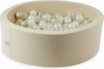 Produktbild von Trockenpool 90x30 beige mit 200 Bällen: transparent, hellgold, opaleszierend