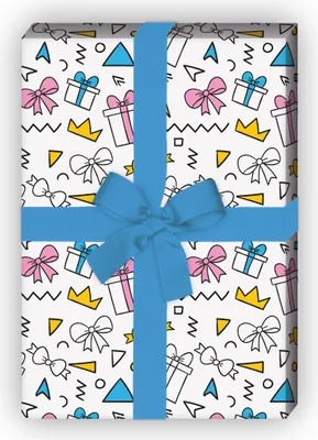 Produktbild von Fröhliches Geschenkpapier, Dekorpapier mit Geschenken, Kronen und Schleifen - G8825, 32 x 48cm