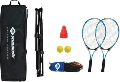 Produktbild von Tennis Set im Rucksack Schildkrot, 2 Schläger mit Hülle, 2 Schaumball Ø7mm, Netz 75x300 cm, 6 Markierungskegel