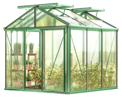 Produktbild von GFP Gewächshaus Diamas 21 Premium 235x235 cm mit integriertem Fundament 16 mm Doppelstegplatten, Farbe Moosgrün