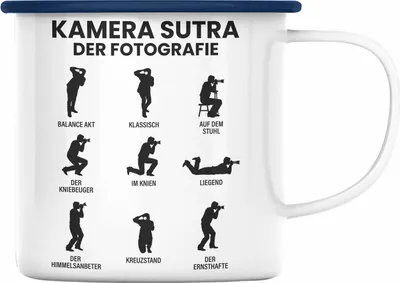 Produktbild von Trendation - Fotograf Emaille Tasse Zubehör Fotografie Geschenk Fotografieren Emaille Emaille Tasse Geschenkideen Lustiger Spruch Kamera Sutra (Blau)
