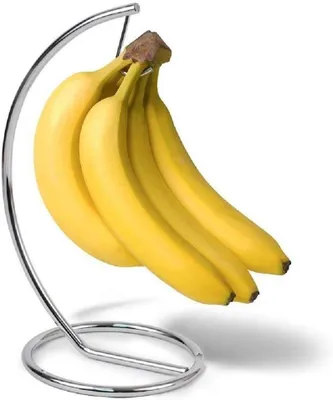 Produktbild von Bananenhalter aus Edelstahl, Bananenständer, Traubenaufhänger und Obstaufbewahrung mit Haken für Küche, Wohnzimmer und Schreibtisch, Ornament in Silberfarben