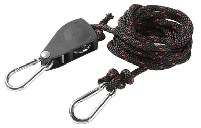 Produktbild von Einzelner Flaschenzug aus Edelstahl, verstellbares Rollenrad mit 2 starken Schnallen und langem Seil zum Heben von Lampen, 2 m / 6,6 Fuß, 1 Sitzer