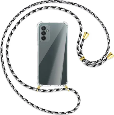 Produktbild von Handykette Backcover-Schutzhülle mit Band (Metall goldfarben) für Samsung Galaxy M23 - schwarz/grau/weiß