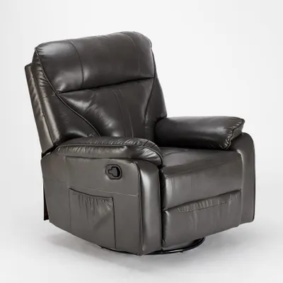 Image de Relax fauteuil à bascule Sissi avec repose-pieds et rotation 360, similicuir - Gris foncé