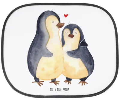 Produktbild von Mr. & Mrs. Panda Scheibenschutz Auto Pinguin umarmen - Weiß - Geschenk, Sonnenschutz, Hitzeschutz, Liebe, Hochzeitsgeschenk, Umarmung Verliebt, Verknallt, Sonnenblende